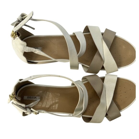 Geox Respira L Womens Beige & Taupe Leather Strappy Sandals Size 11 - Picture 3 of 8